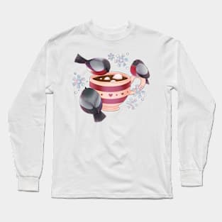 Winter hot chocolate and bullfinch Long Sleeve T-Shirt